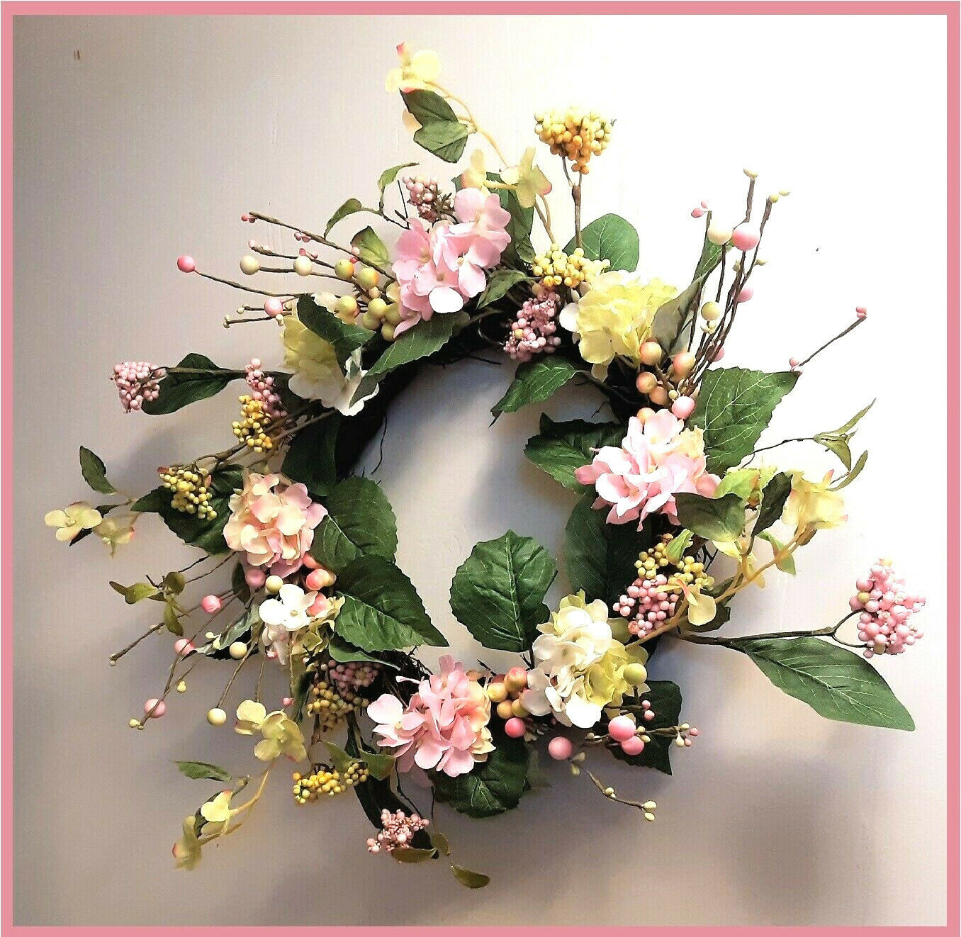 Spring Summer Floral Hydrangea Vine Twig Door Wreath Wall Decor 18”