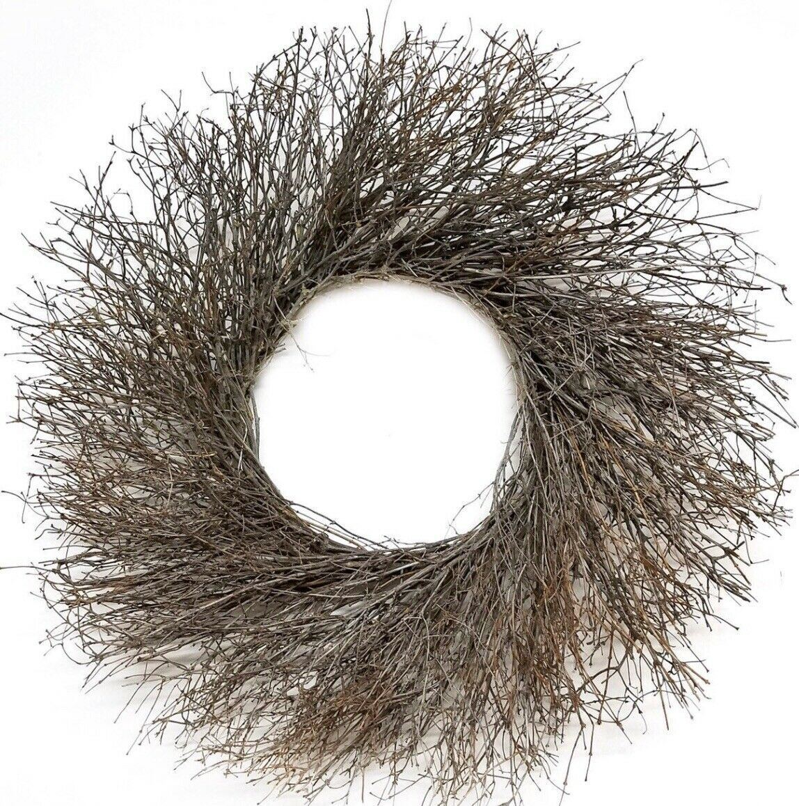 Handmade 22” Natural Brown Quail Brush Wild Whimsical Twig Round Wreath